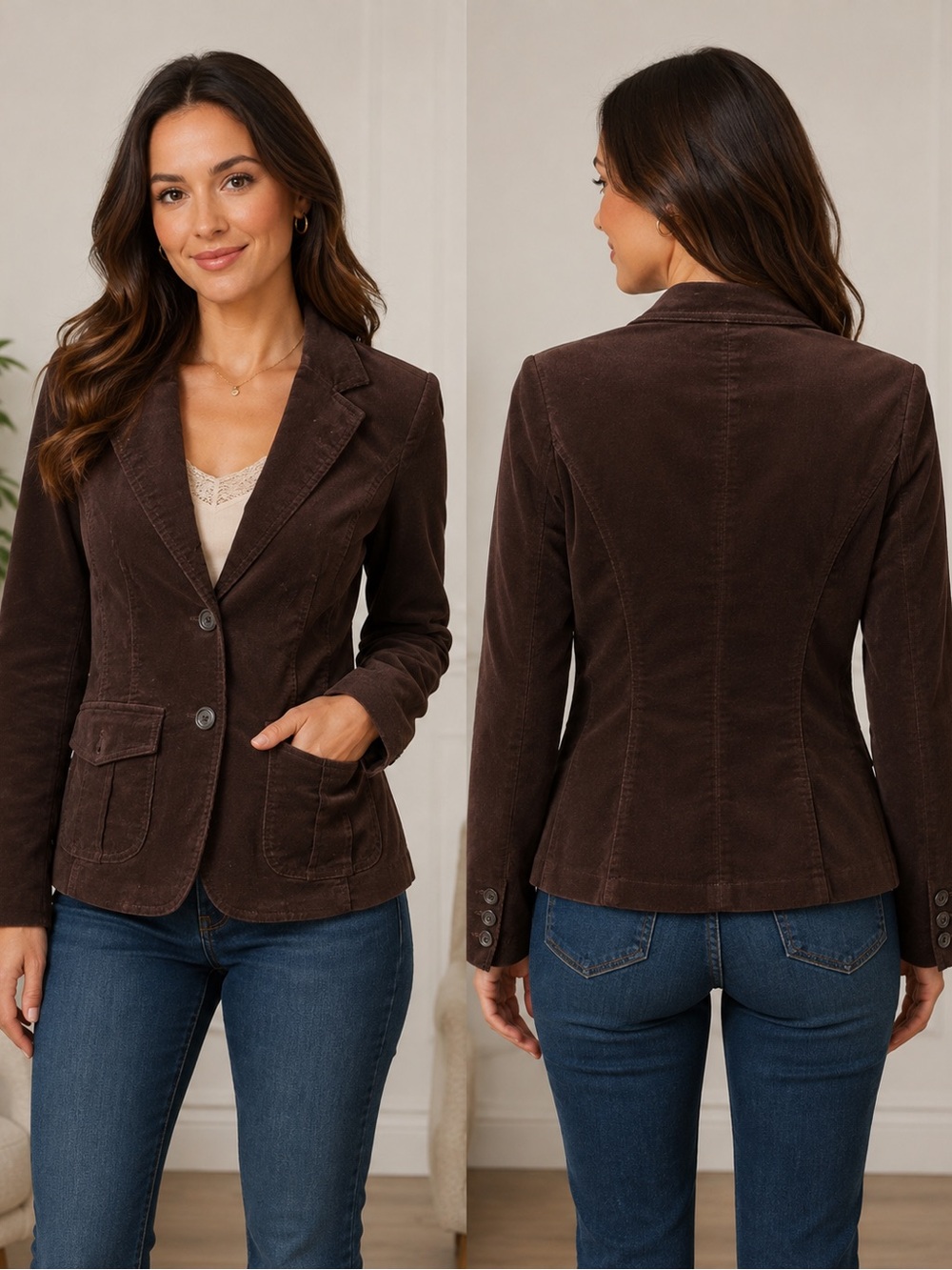 Lady Hathaway Design Studio Brown Corduroy Blazer Jacket Women’s Small